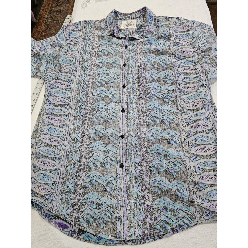 Vintage Body Objects Mens Shirt Abstract Geometric Blue Purple Gray USA Made XL - Picture 7 of 12